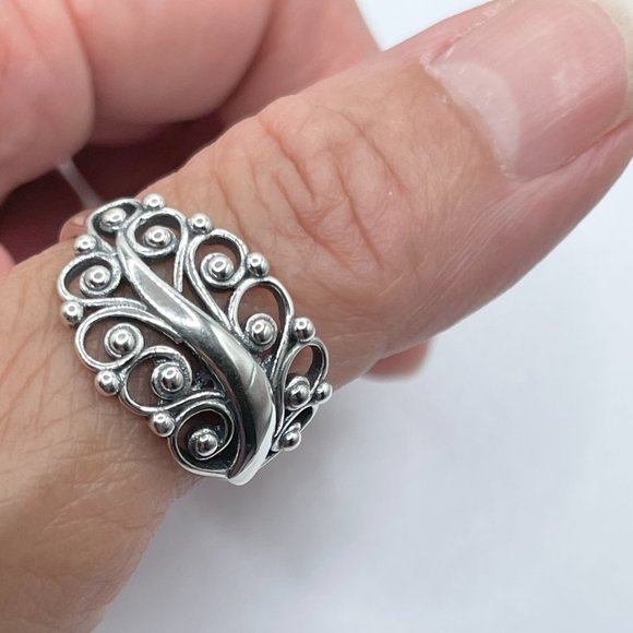 Large Swirl Leaf Bead Sterling Silver Ring, Leaf Ring, Swirl Ring, Silve Ring - Picture 6 of 12